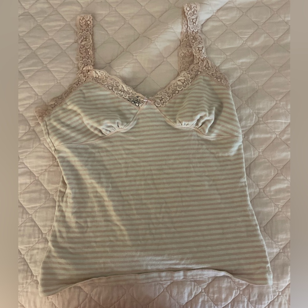 GAP Pink and Cream Striped Lace-Trim Tank